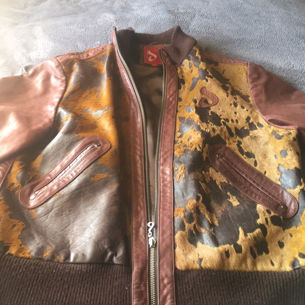 Genuine 100% Brown Leather Cow Fur Davoucci Jacket